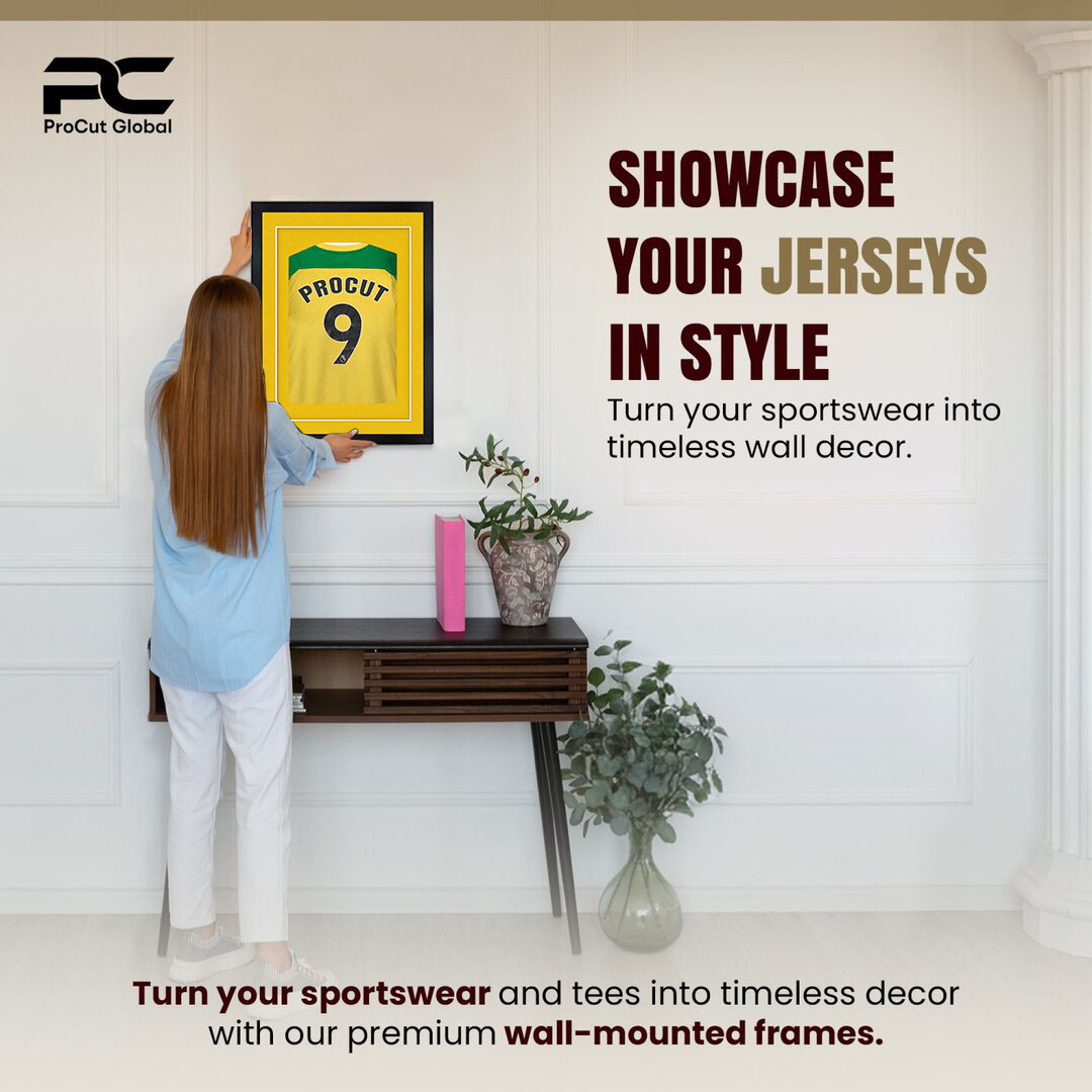 70x50cm Mat Black Football Shirt Frame With Bright Yellow Mount And Perspex Front For Sports Jerseys thumbnail 2