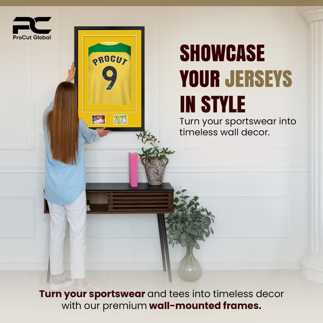 90x60cm Mat Black Football Shirt Frame With Bright Yellow Mount And Perspex Front For Sports Jerseys thumbnail 2