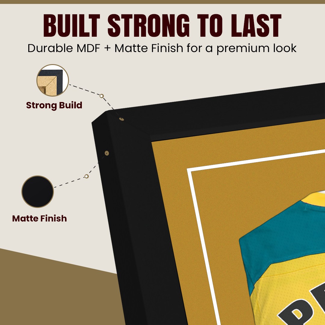 70x50cm Mat Black Football Shirt Frame With Antique Gold Mount And Perspex Front - Fits Football, Rugby, And Other Sports Jerseys thumbnail 7
