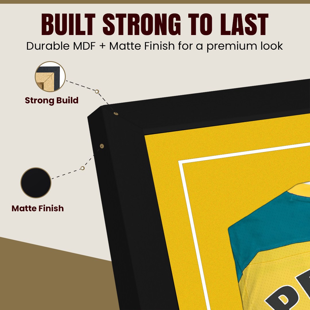 70x50cm Mat Black Football Shirt Frame With Bright Yellow Mount And Perspex Front For Sports Jerseys thumbnail 7