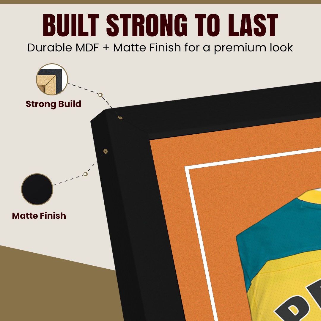 70x50cm Mat Black Football Shirt Frame With Burnt Orange Mount And Perspex Front For Sports Jerseys thumbnail 7
