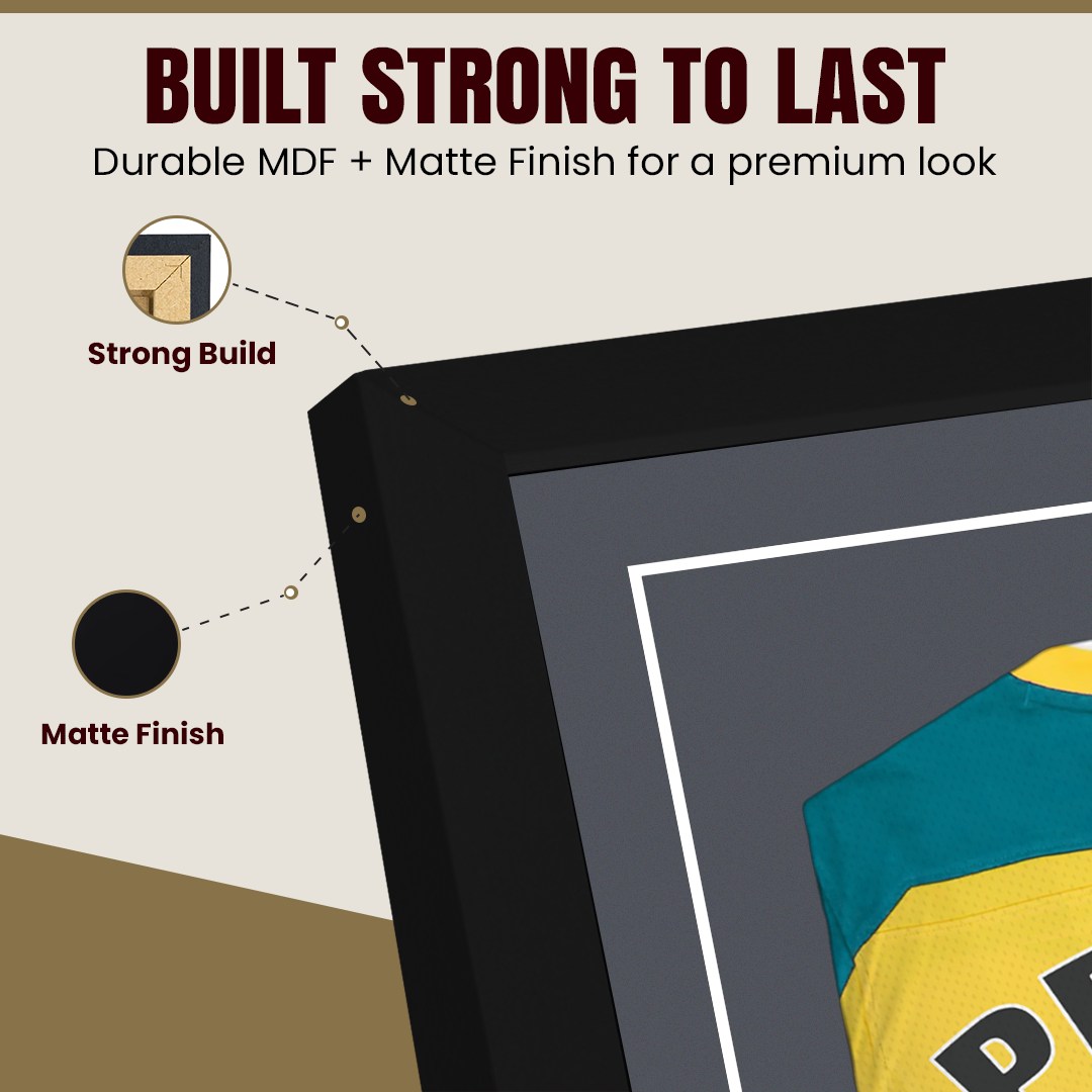 70x50cm Mat Black Football Shirt Frame With Charcoal Grey Mount And Perspex Front For Sports Jerseys thumbnail 7