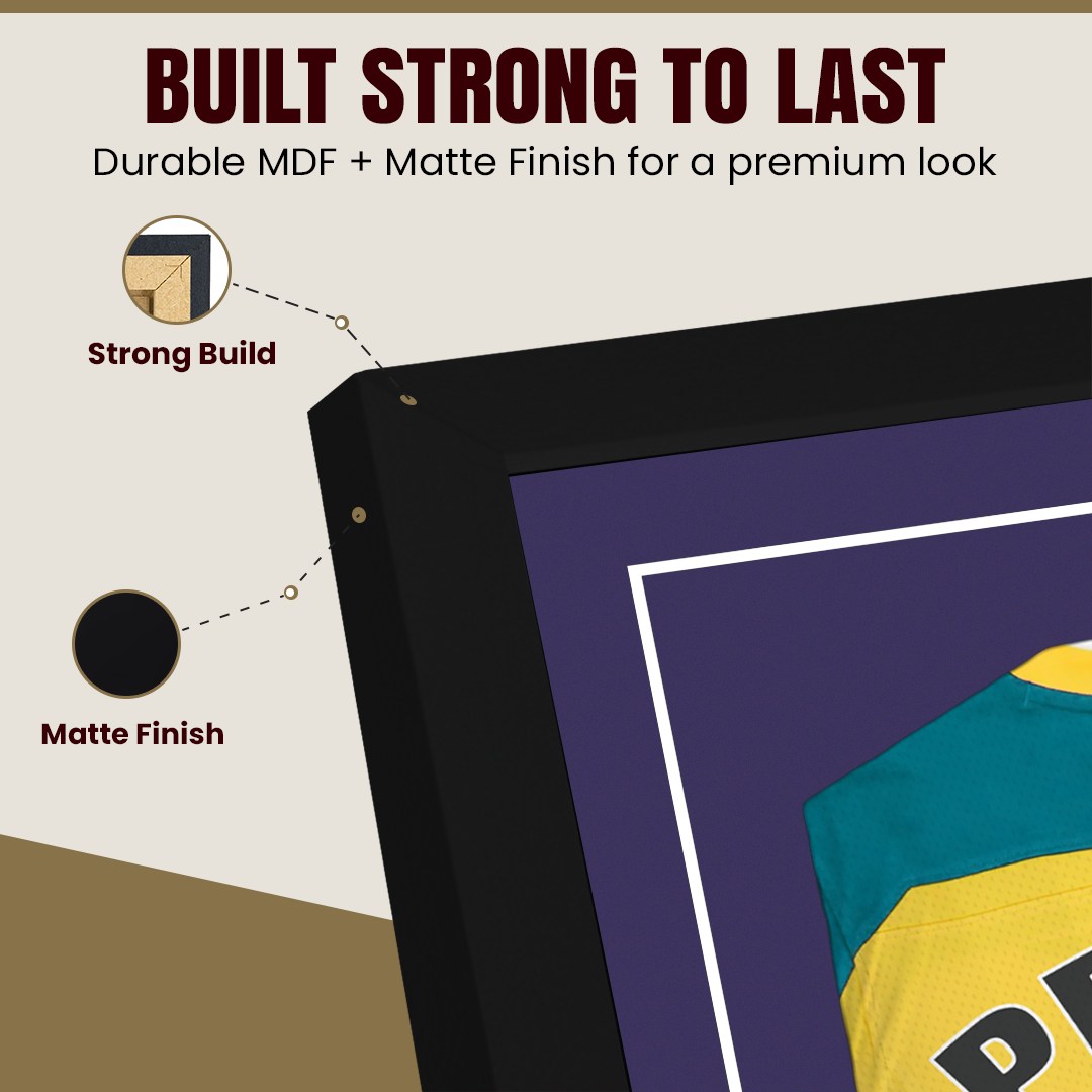 70x50cm Mat Black Football Shirt Frame With Damson Mount And Perspex Front - Fits Football, Rugby, And Other Sports Jerseys thumbnail 7