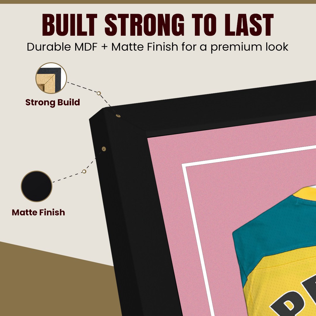 70x50cm Mat Black Football Shirt Frame With Dusty Rose Mount And Perspex Front - Fits Football, Rugby, And Other Sports Jerseys thumbnail 7