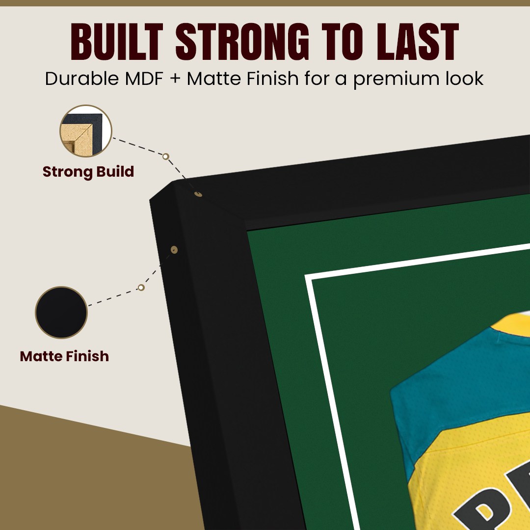 70x50cm Mat Black Football Shirt Frame With Forest Green Mount And Perspex Front For Sports Jerseys thumbnail 7
