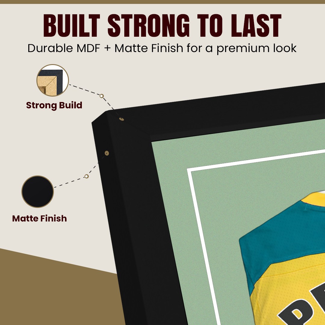 70x50cm Mat Black Football Shirt Frame With Sage Green Mount And Perspex Front For Sports Jerseys thumbnail 7