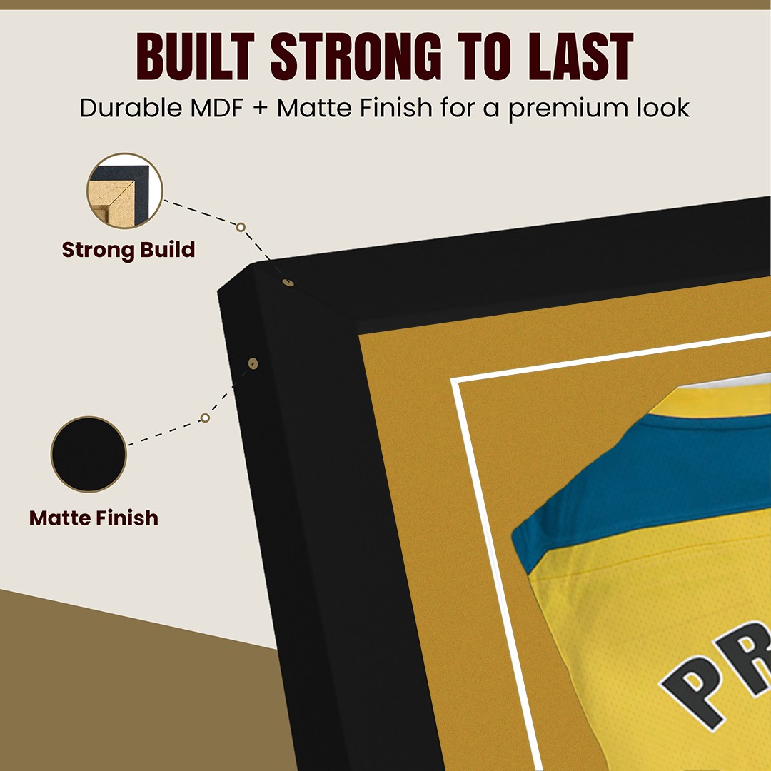 77.5x58.5cm Mat Black Football Shirt Frame With Antique Gold Mount And Perspex Front - Fits Football, Rugby, And Other Sports Jerseys thumbnail 7