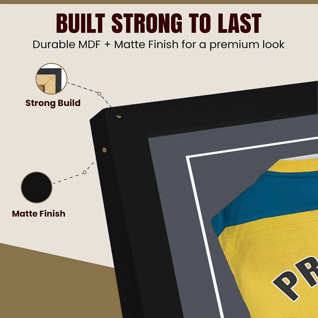77.5x58.5cm Mat Black Football Shirt Frame With Charcoal Grey Mount And Perspex Front - Fits Football, Rugby, And Other Sports Jerseys thumbnail 7