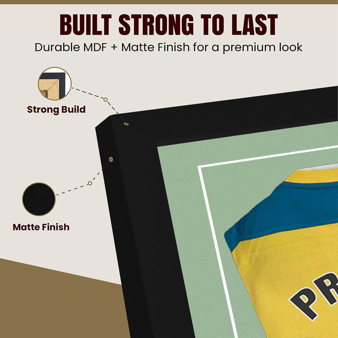 77.5x58.5cm Mat Black Football Shirt Frame With Sage Green Mount And Perspex Front - Fits Football, Rugby, And Other Sports Jerseys thumbnail 7