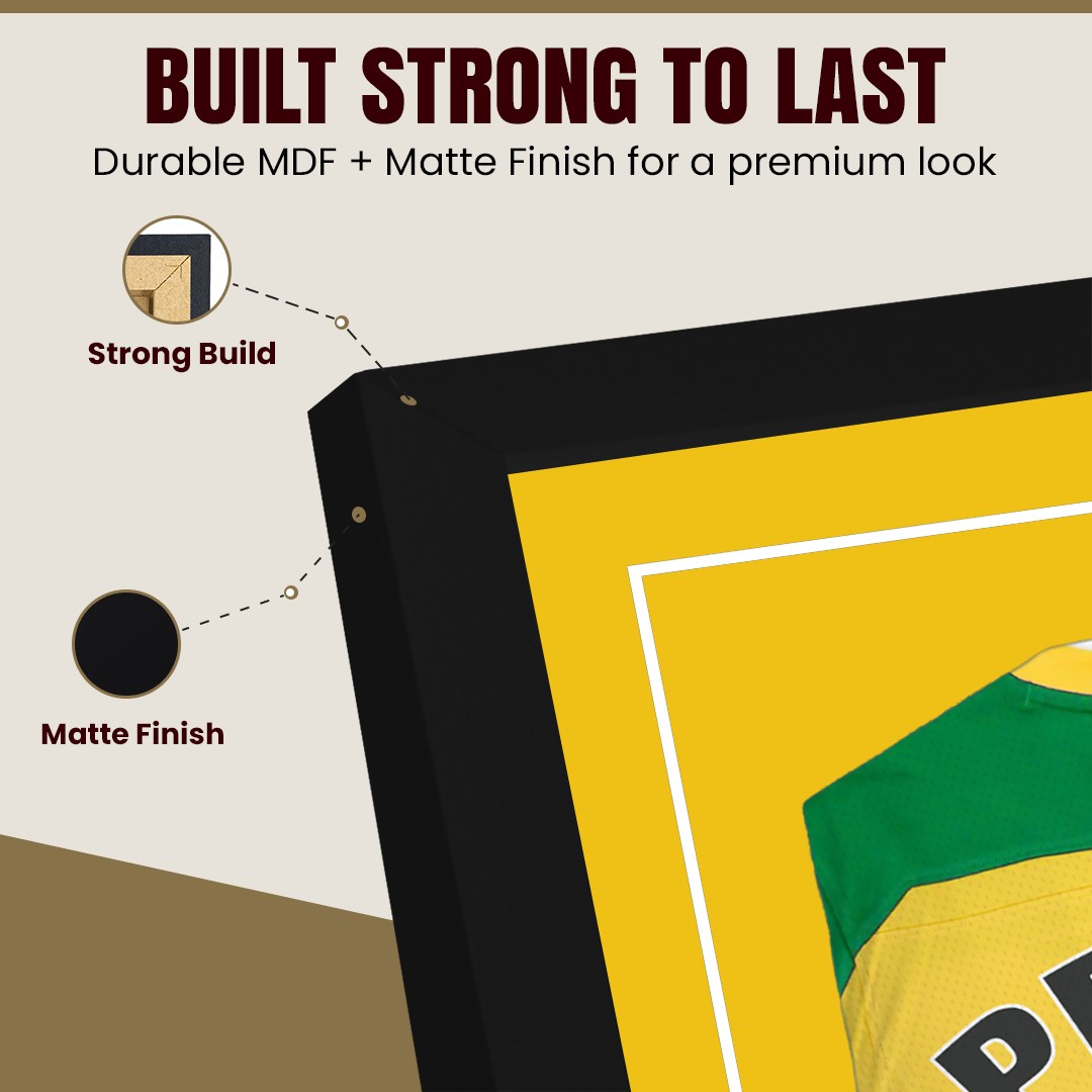 80x60cm Mat Black Football Shirt Frame With Bright Yellow Mount And Perspex Front - Fits Football, Rugby, And Other Sports Jerseys thumbnail 7
