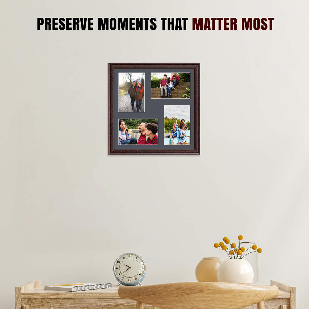 12x12" Classic Rose Wood Multi Aperture Photo Frame - Fits 6x4" (x4) Photos | Collage Frame thumbnail 2