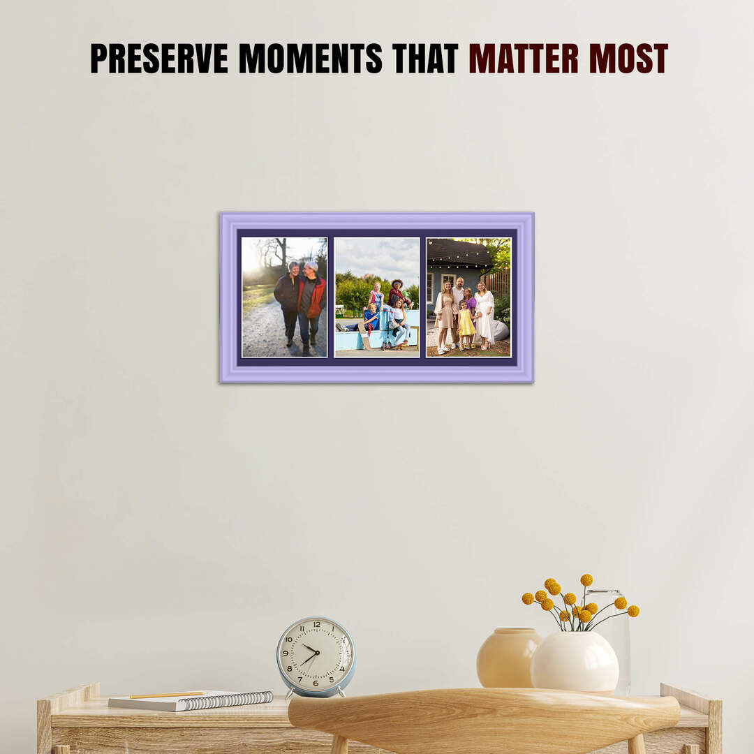 16x8" Purple Classic Multi Aperture Photo Frame Holds 7x5" (x3) Photos With Damson Mount | Modern Collage Frame thumbnail 2