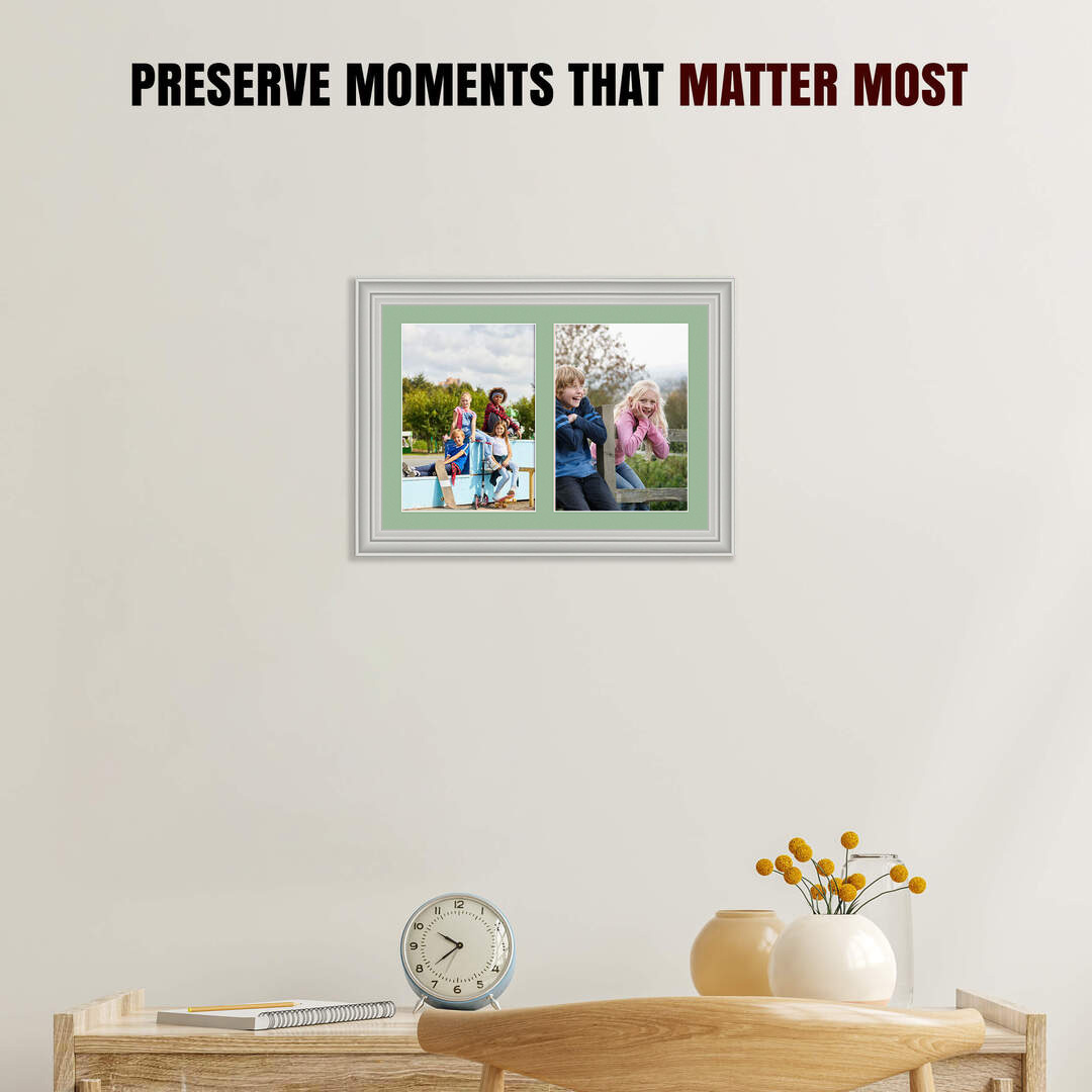 20x14" Light Grey Classic Multi Aperture Photo Frame Holds A4 (x2) Photos With Sage Green Mount | Modern Collage Frame thumbnail 2