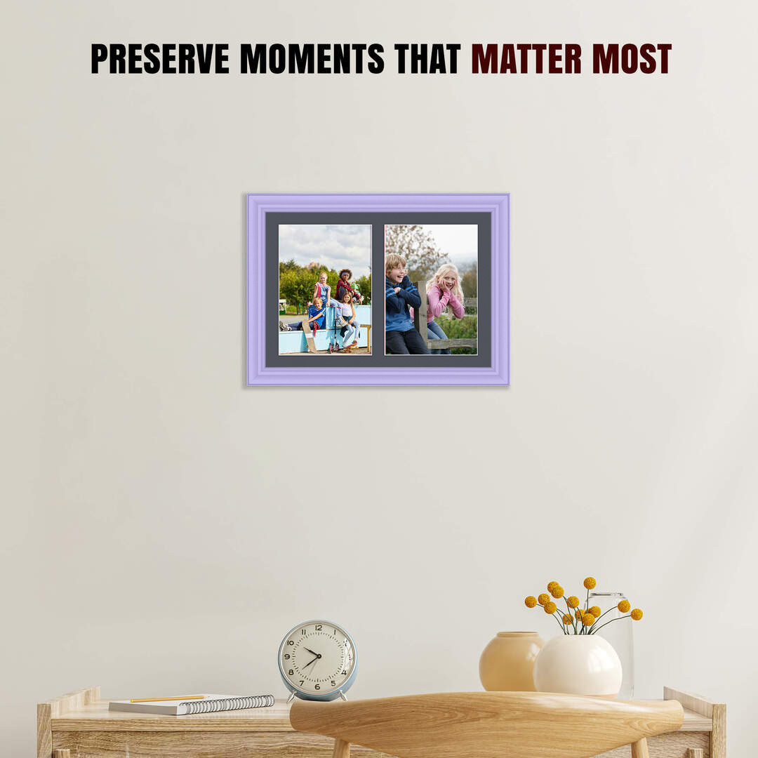 20x14" Purple Classic Multi Aperture Photo Frame Holds A4 (x2) Photos With Charcoal Grey Mount | Modern Collage Frame thumbnail 2