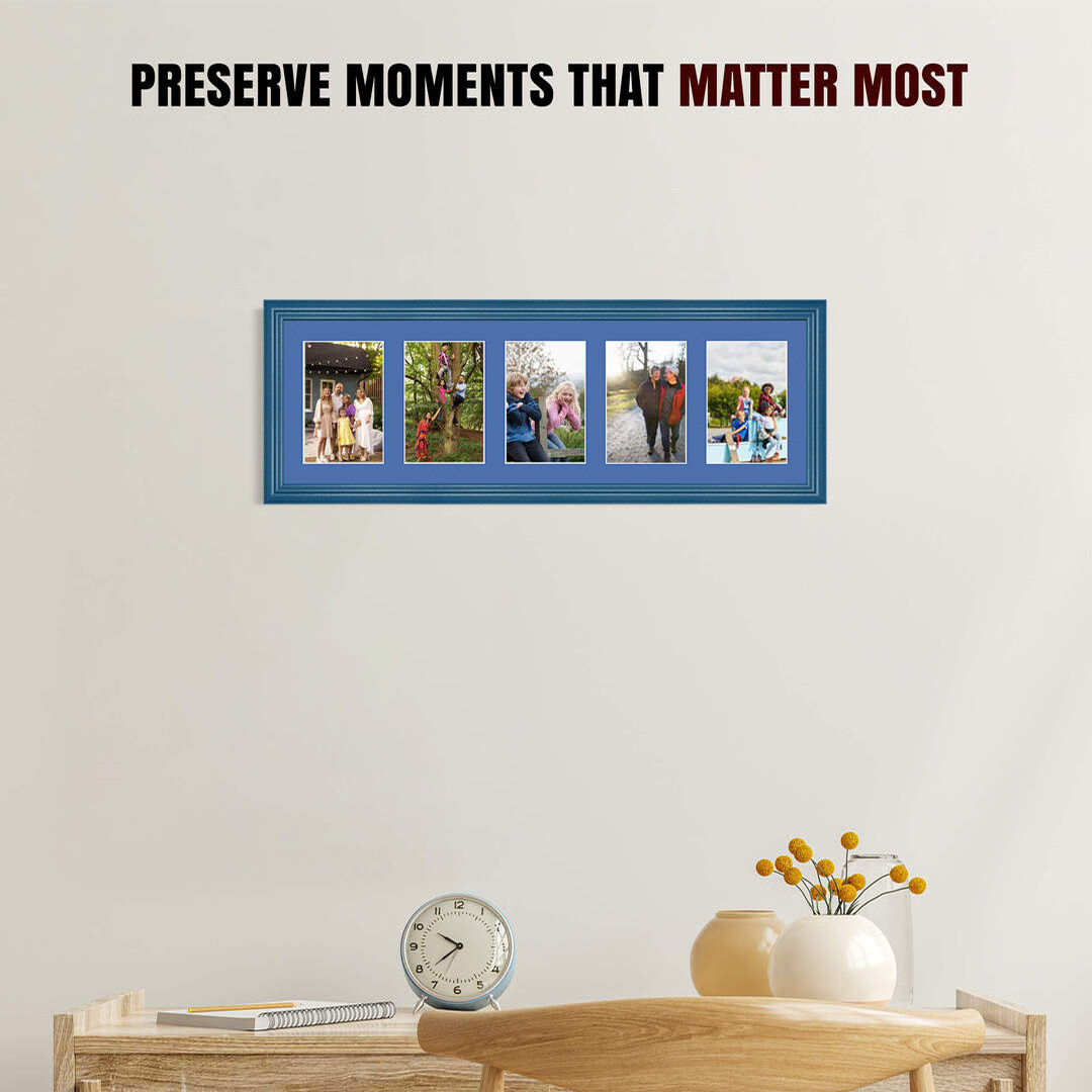 26x8" Classic Navy Blue Multi Aperture Photo Frame - Fits 6x4" (x5) Photos | Collage Frame thumbnail 2
