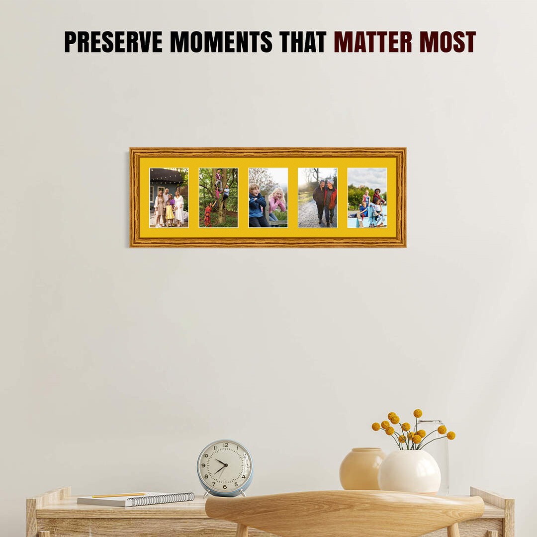 26x8" Oak Classic Multi Aperture Photo Frame - Fits 6x4" (x5) Photos | Collage Frame thumbnail 2