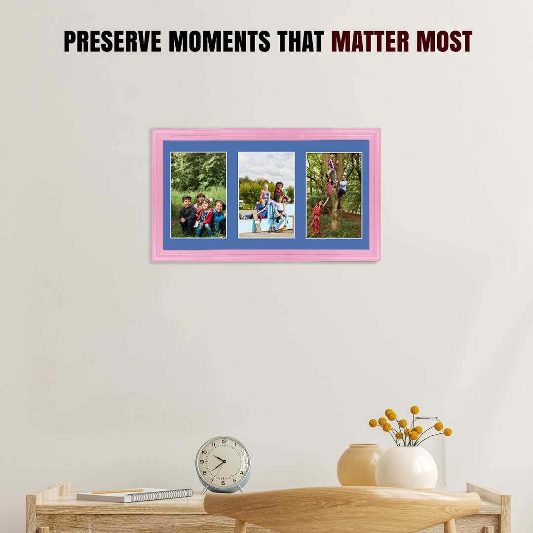 40x20cm Classic Pastel Pink Multi Aperture Photo Frame - Fits 6x4" (x3) Photos | Collage Frame thumbnail 2