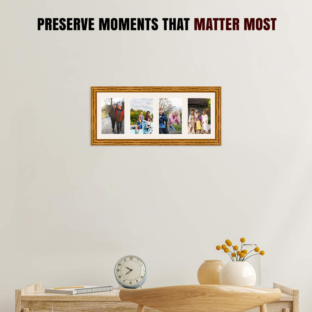 50x20cm Classic Oak Multi Aperture Photo Frame - Fits 6x4" (x4) Photos | Collage Frame thumbnail 2