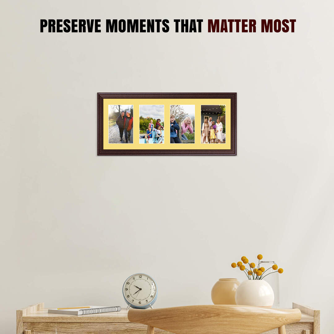 50x20cm Rose Wood Classic Multi Aperture Photo Frame - Fits 6x4" (x4) Photos | Collage Frame thumbnail 2