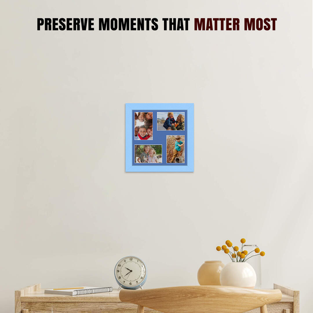 12x12" Baby Blue Modern Multi Aperture Photo Frame Holds 6x4" (x4) Photos With Pacific Blue Mount | Modern Collage Frame thumbnail 2