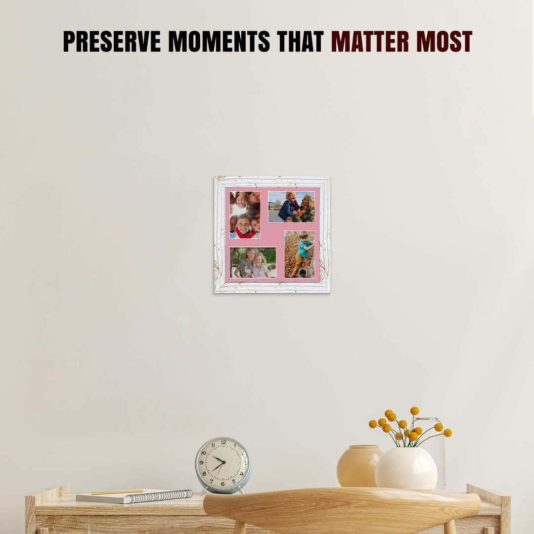 12x12" White Rustic Modern Multi Aperture Photo Frame Holds 6x4" (x4) Photos With Dusty Rose Mount | Modern Collage Frame thumbnail 2