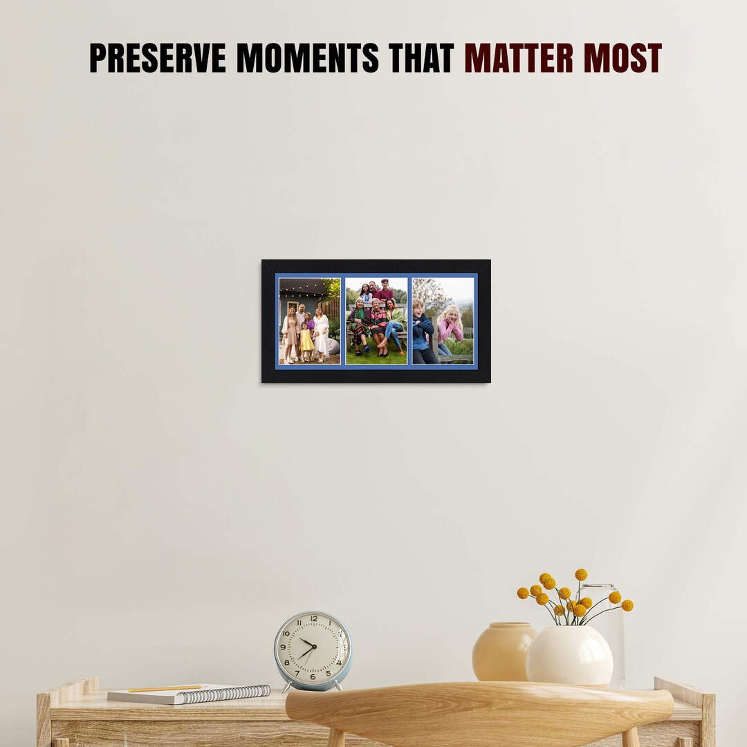 16x8" Mat Black Modern Multi Aperture Photo Frame - Fits 7x5" (x3) Photos | Collage Frame thumbnail 2