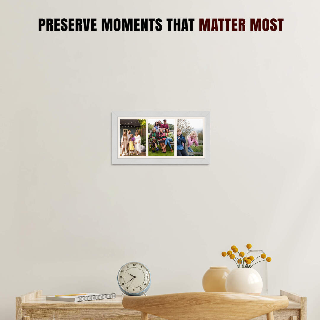 16x8" Modern Ash White Multi Aperture Photo Frame - Fits 7x5" (x3) Photos | Collage Frame thumbnail 2