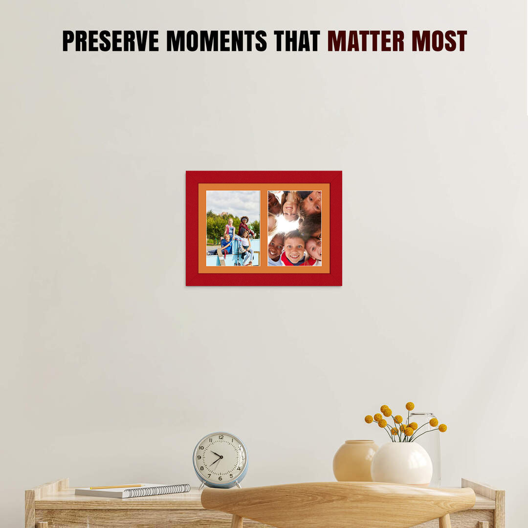 20x14" Red Modern Multi Aperture Photo Frame Holds A4 (x2) Photos With Burnt Orange Mount | Modern Collage Frame thumbnail 2