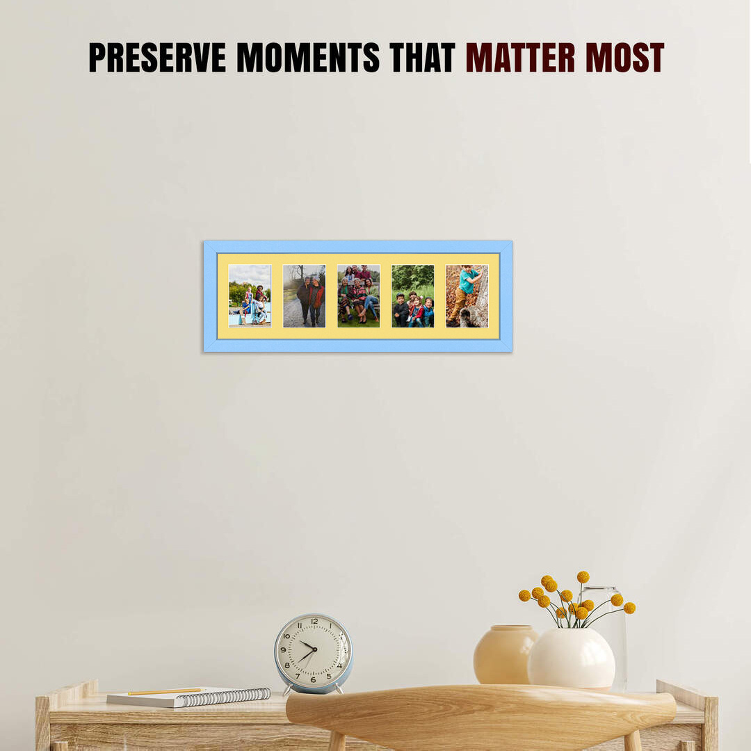 26x8" Modern Baby Blue Multi Aperture Photo Frame - Fits 6x4" (x5) Photos | Collage Frame thumbnail 2