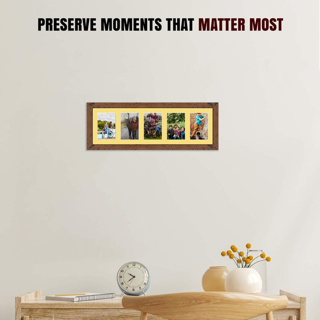 26x8" Modern Dark Oak Multi Aperture Photo Frame - Fits 6x4" (x5) Photos | Collage Frame thumbnail 2