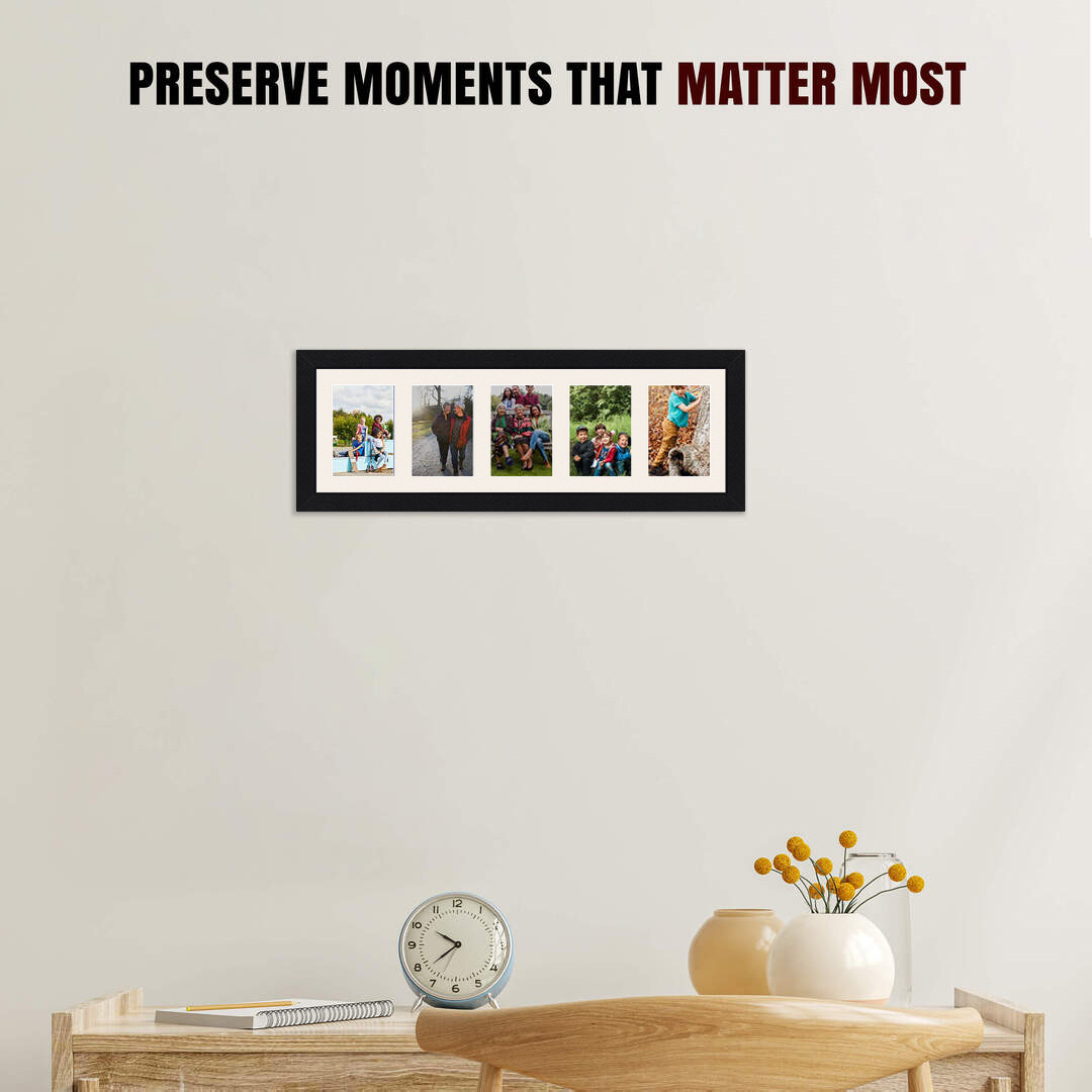 26x8" Mat Black Modern Multi Aperture Photo Frame - Fits 6x4" (x5) Photos | Collage Frame thumbnail 2
