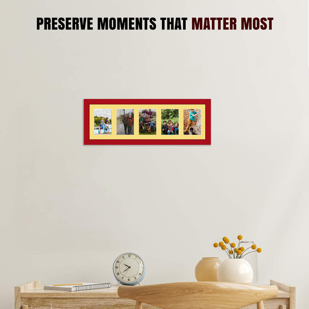 26x8" Modern Red Multi Aperture Photo Frame - Fits 6x4" (x5) Photos | Collage Frame thumbnail 2