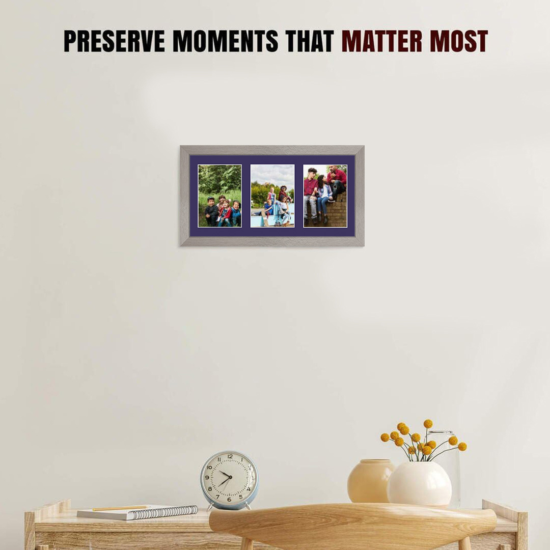 40x20cm Modern Aluminium Multi Aperture Photo Frame - Fits 6x4" (x3) Photos | Collage Frame thumbnail 2