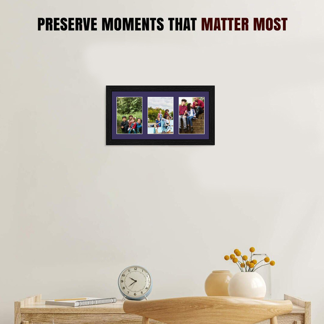 40x20cm Modern Black Multi Aperture Photo Frame - Fits 6x4" (x3) Photos | Collage Frame thumbnail 2