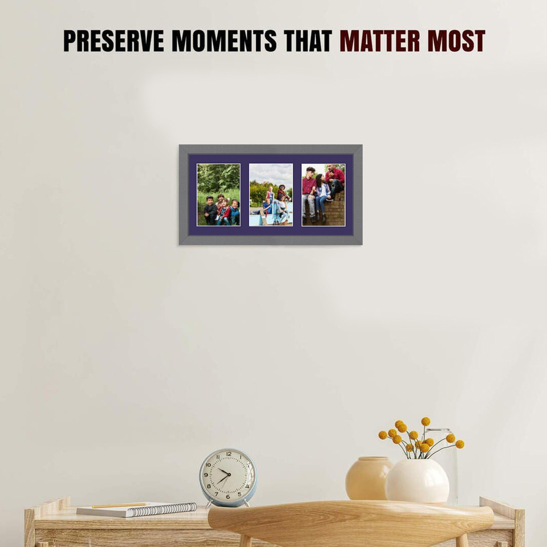 40x20cm Dark Grey Modern Multi Aperture Photo Frame Holds 6x4" (x3) Photos With Damson Mount | Modern Collage Frame thumbnail 2