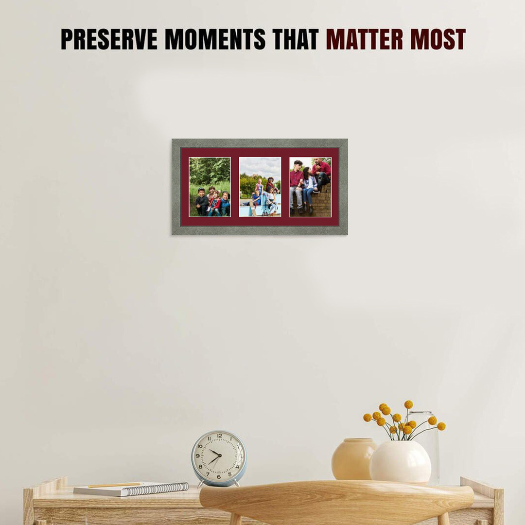 40x20cm Modern Grey Marble Multi Aperture Photo Frame - Fits 6x4" (x3) Photos | Collage Frame thumbnail 2