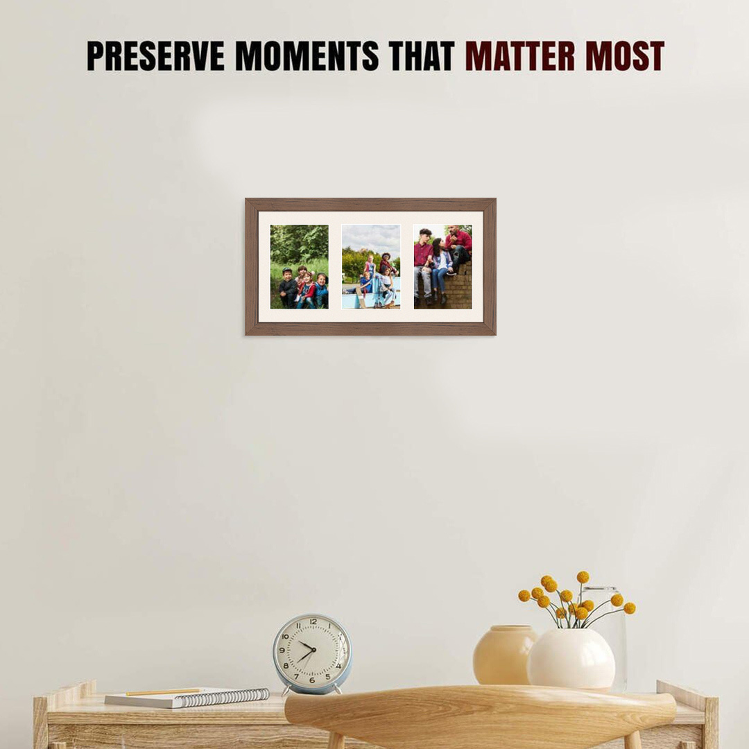 40x20cm Modern Walnut Multi Aperture Photo Frame - Fits 6x4" (x3) Photos | Collage Frame thumbnail 2