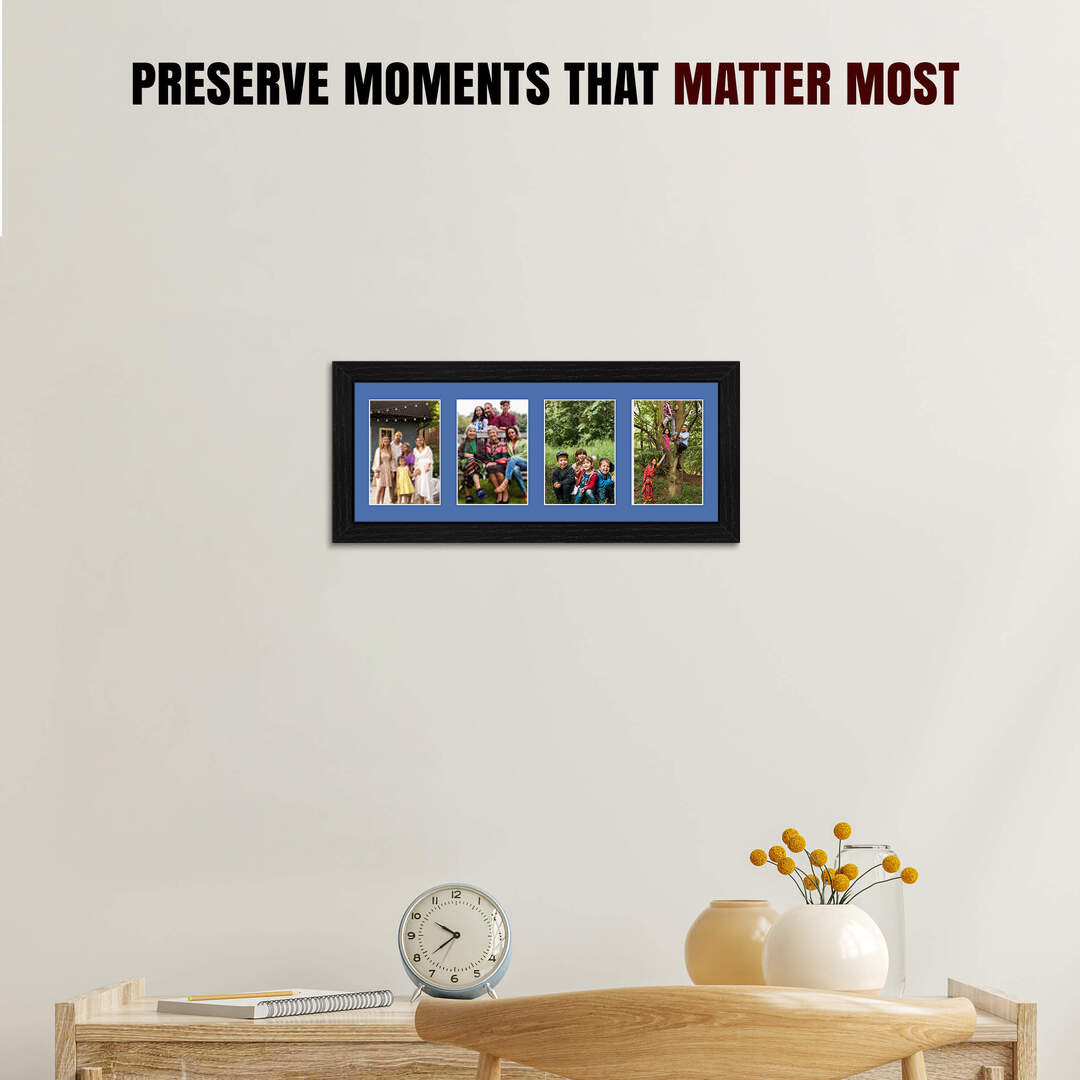 50x20cm Black Modern Multi Aperture Photo Frame - Fits 6x4" (x4) Photos | Collage Frame thumbnail 2