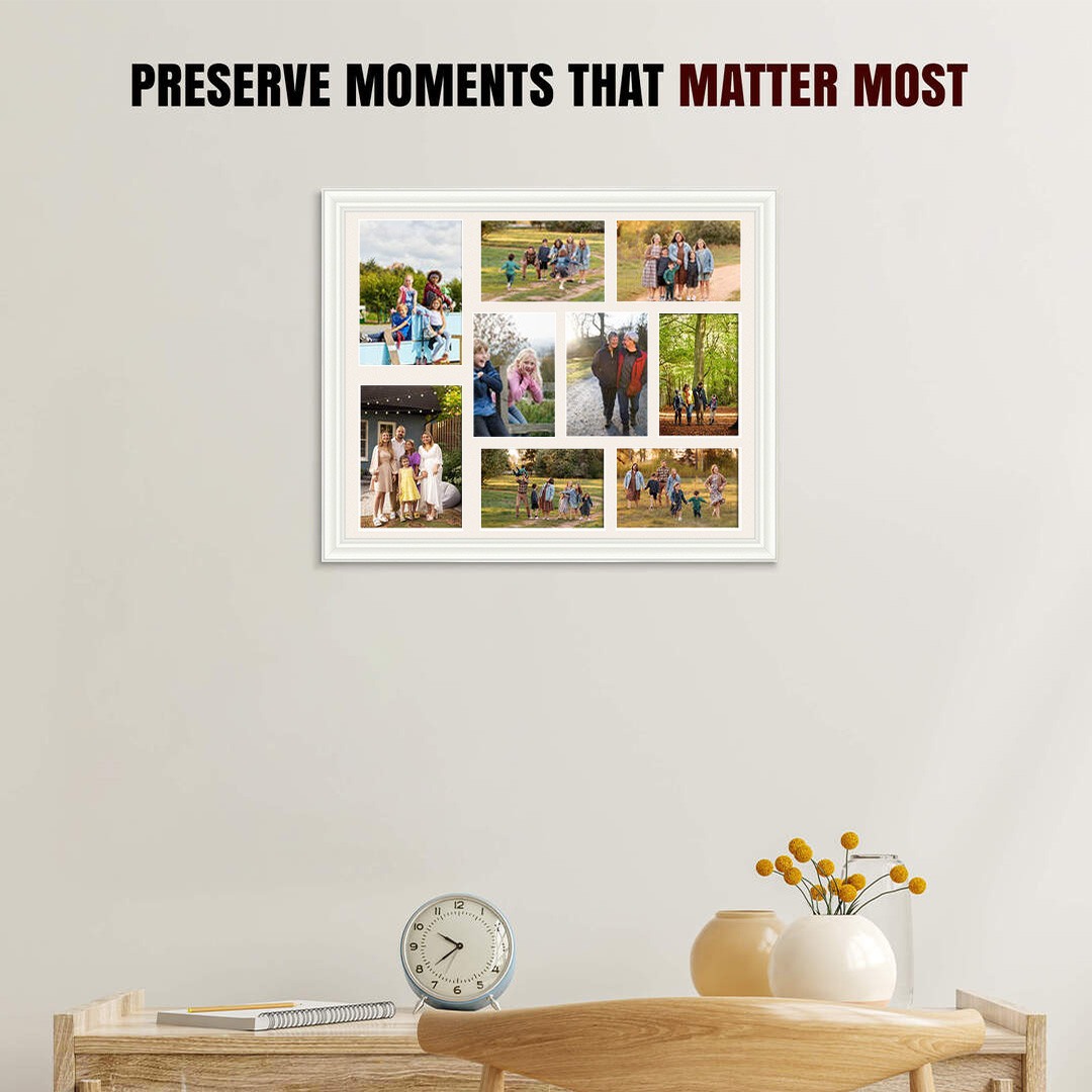20x16" White Classic Multi Aperture Photo Frame - Fits 7x5" (x2) & 6x4" (x7) Photos | Collage Frame thumbnail 2