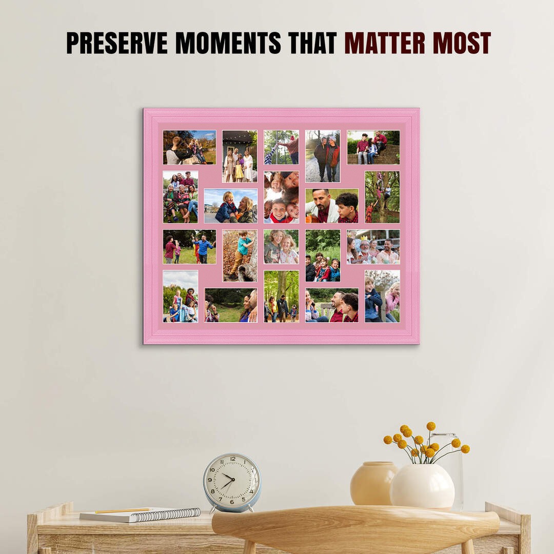 80x70cm Classic Pastel Pink Multi Aperture Photo Frame - Fits 6x4" (x18) & 4x4" (x2) Photos | Collage Frame thumbnail 2