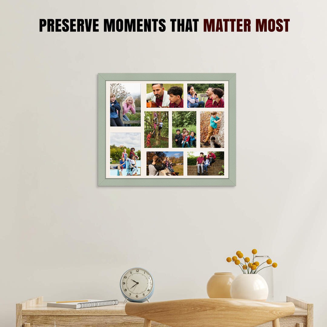 20x16" Green Modern Multi Aperture Photo Frame - Fits 7x5" (x2) & 6x4" (x7) Photos | Collage Frame thumbnail 2