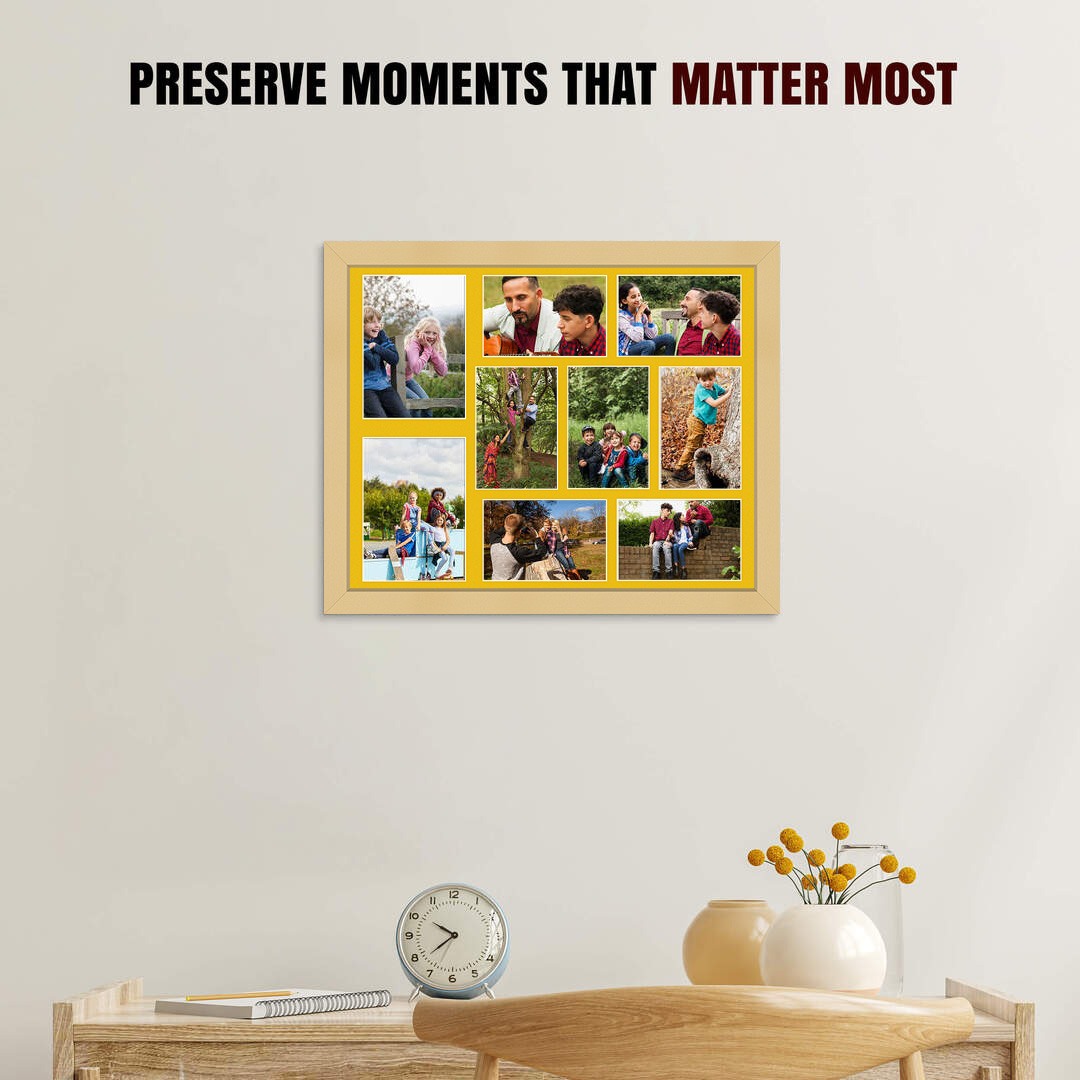 20x16" Mustard Yellow Modern Multi Aperture Photo Frame - Fits 7x5" (x2) & 6x4" (x7) Photos | Collage Frame thumbnail 2