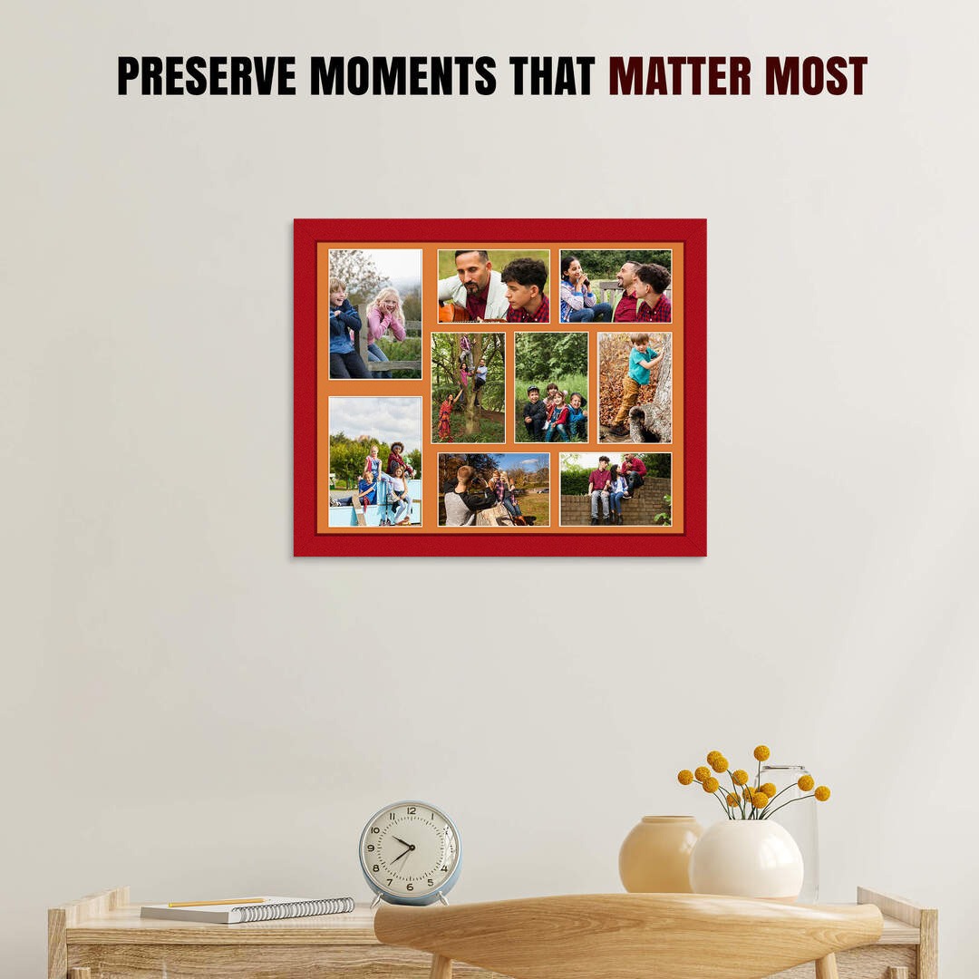20x16" Modern Red Multi Aperture Photo Frame - Fits 7x5" (x2) & 6x4" (x7) Photos | Collage Frame thumbnail 2