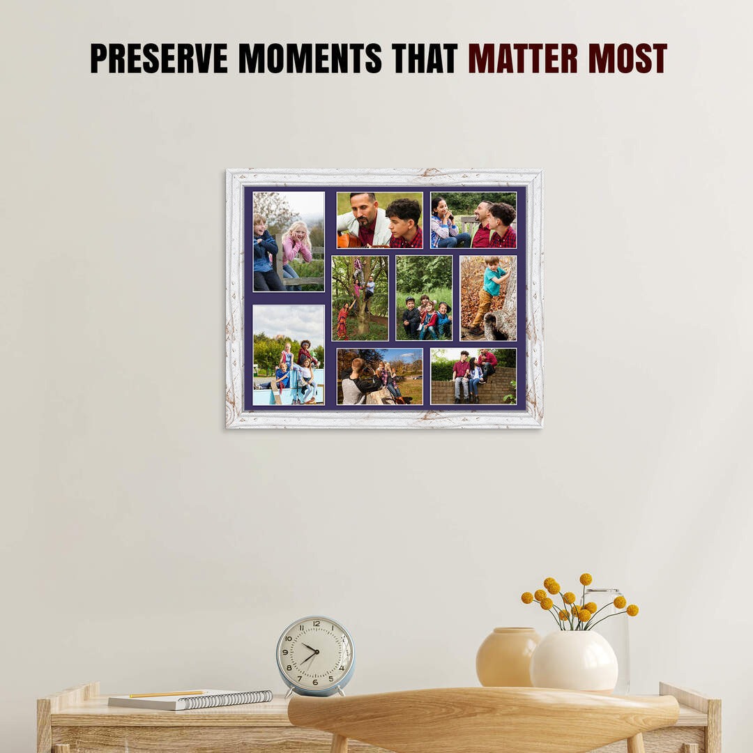 20x16" White Rustic Modern Multi Aperture Photo Frame - Fits 7x5" (x2) & 6x4" (x7) Photos | Collage Frame thumbnail 2