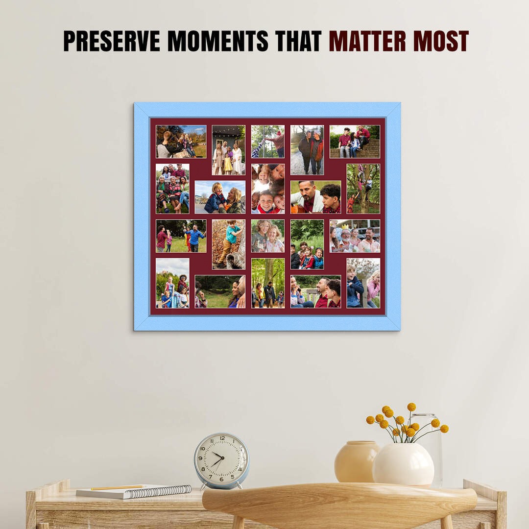 80x70cm Baby Blue Modern Multi Aperture Photo Frame - Fits 6x4" (x18) & 4x4" (x2) Photos | Collage Frame thumbnail 2