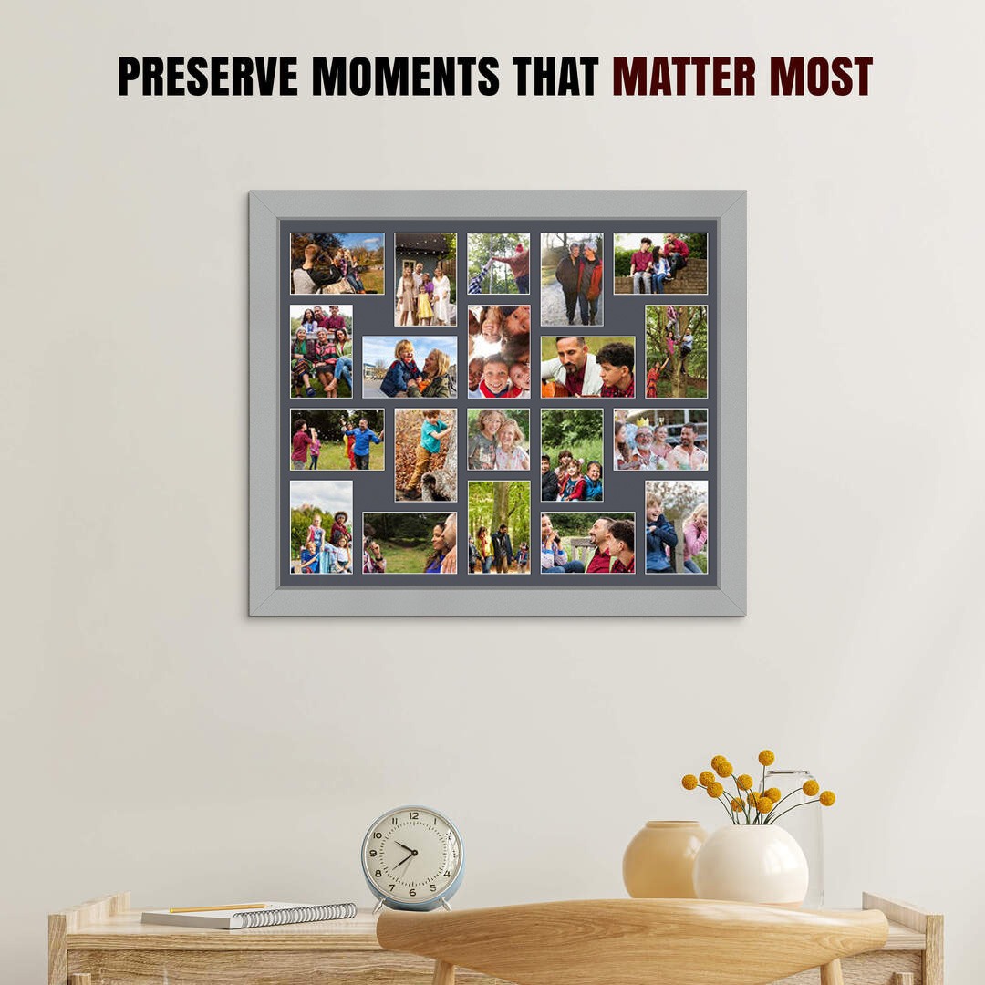 80x70cm Modern Light Grey Multi Aperture Photo Frame - Fits 6x4" (x18) & 4x4" (x2) Photos | Collage Frame thumbnail 2