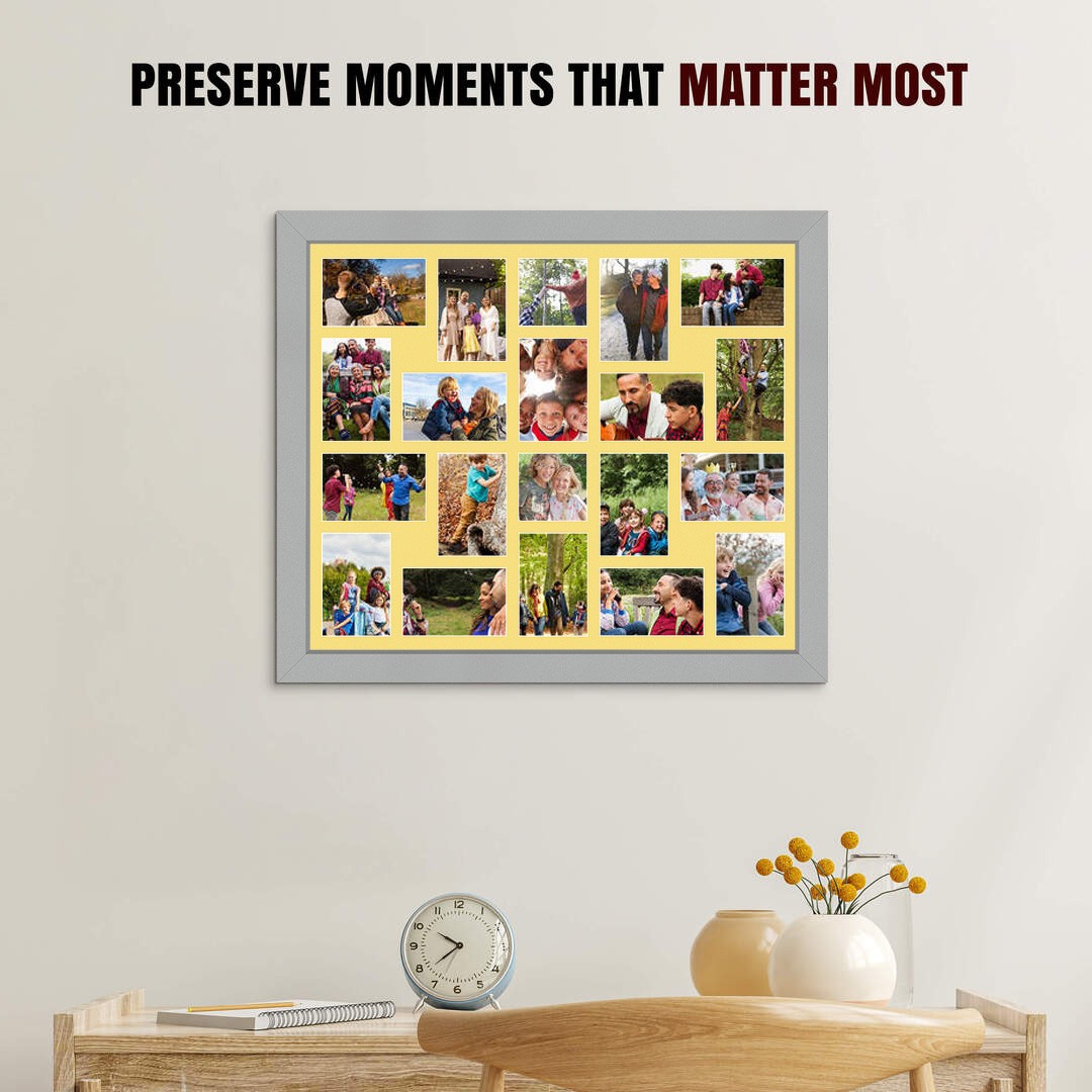 80x70cm Light Grey Modern Multi Aperture Photo Frame - Fits 6x4" (x18) & 4x4" (x2) Photos | Collage Frame thumbnail 2