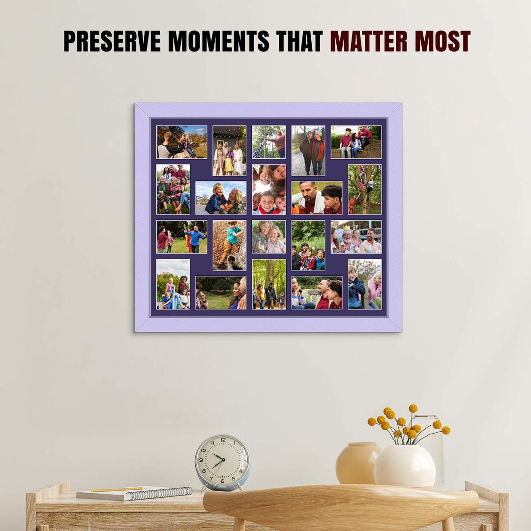 80x70cm Modern Purple Multi Aperture Photo Frame - Fits 6x4" (x18) & 4x4" (x2) Photos | Collage Frame thumbnail 2