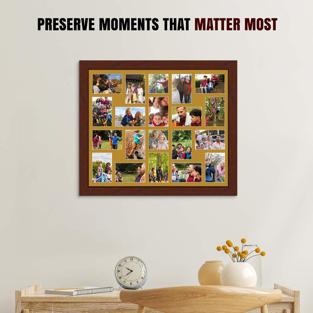80x70cm Rose Wood Modern Multi Aperture Photo Frame - Fits 6x4" (x18) & 4x4" (x2) Photos | Collage Frame thumbnail 2