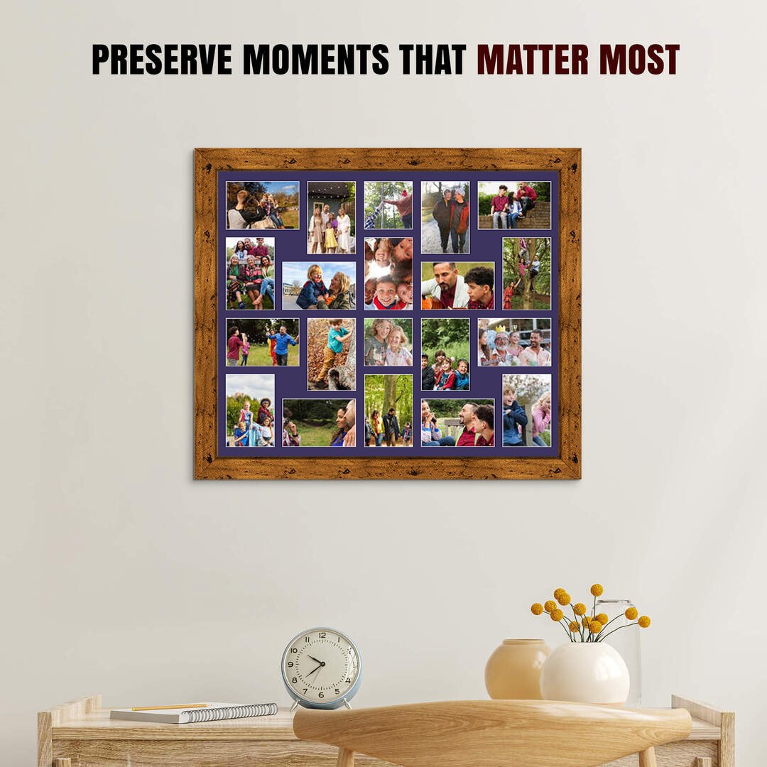 80x70cm Modern Rustic Oak Multi Aperture Photo Frame - Fits 6x4" (x18) & 4x4" (x2) Photos | Collage Frame thumbnail 2